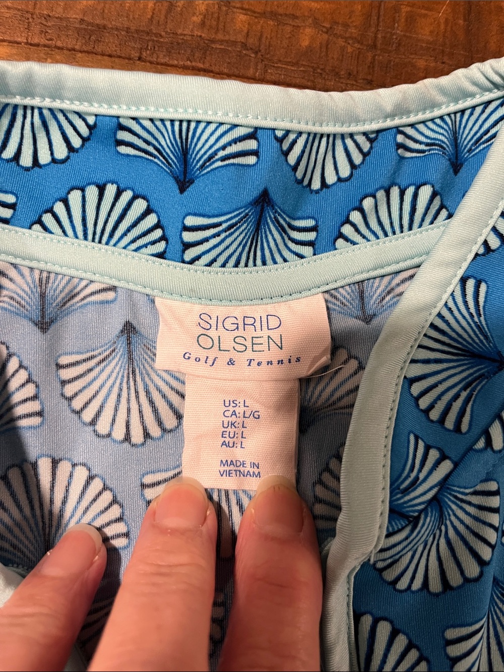 Sigrid Olsen Tennis ~ Golf Blue Fan-Print Sleeveless Tank ~ Women’s Lg - Picture 5 of 5
